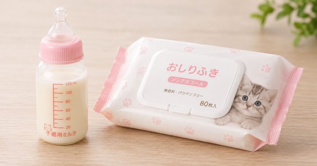子猫用のミルクとウエットティッシュ。必需品です。